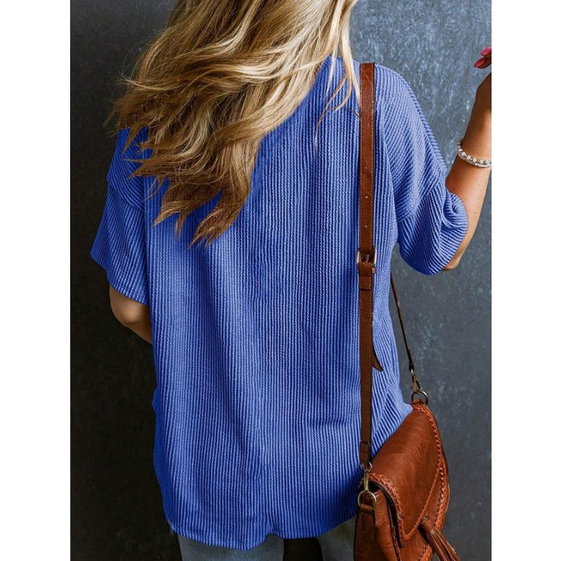 YYFS Women's Fashion Casual Solid Color Print Summer Spring Short Sleeve V-Neck Blouses & Shirts