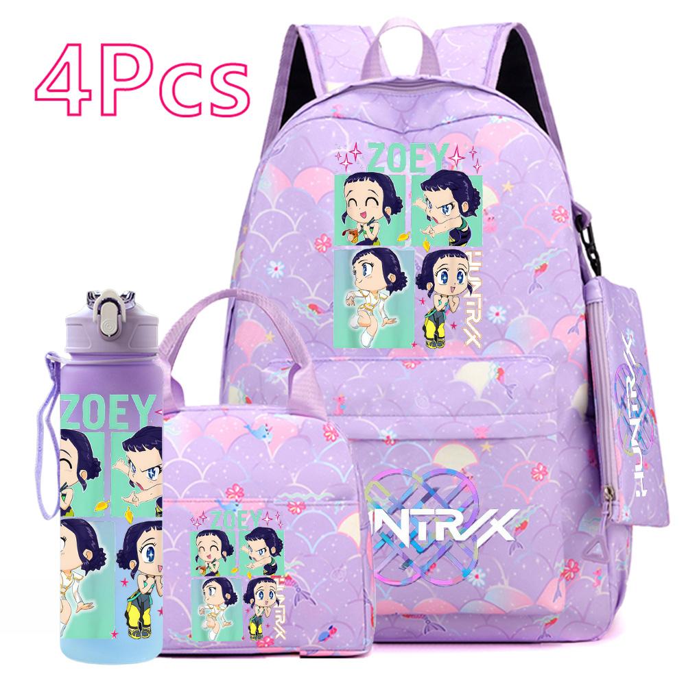 4Pcs/set Anime Cute K-POP Printed Backpack Large Capacity Bookbag HandBag Case Bag with 750ml Water Bottler Boy Girl SchoolBag Waterproof Mochila
