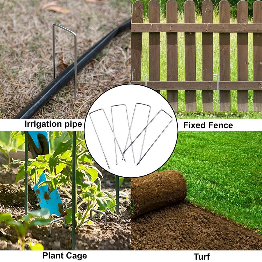20Pcs U-Shaped Garden Stakes & 20Pcs 3-Hole Washers Turf Nails for Securing Weed Tents & Lawn Turf Outdoor Landscaping Anchors