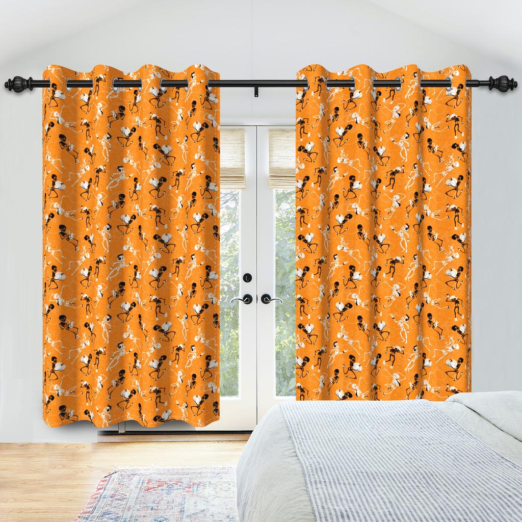 2pcs/set Skeleton Skull Black Window Curtain Horror Halloween Haunted House Home Bedroom Decor Blackout Polyester Fabric Curtain