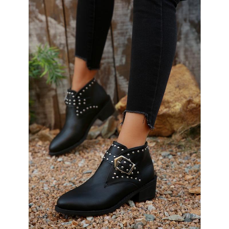 Plus Size Women's Chelsea Boots Fall/Winter 2025 Studded Buckle Casual Ankle Boots Women's Martin Boots