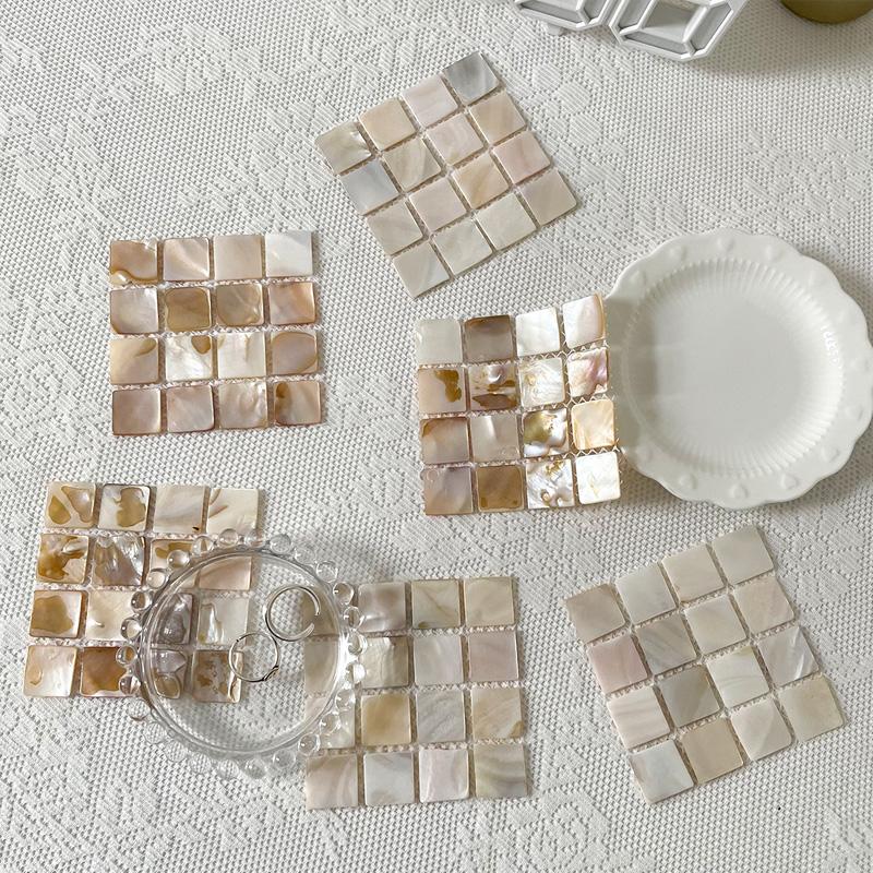 1Pc Heat Insulation Coaster Ins Style Room Decoration Pads Natural Conch Shell Mats Photography Props Mosaic Square Coaster