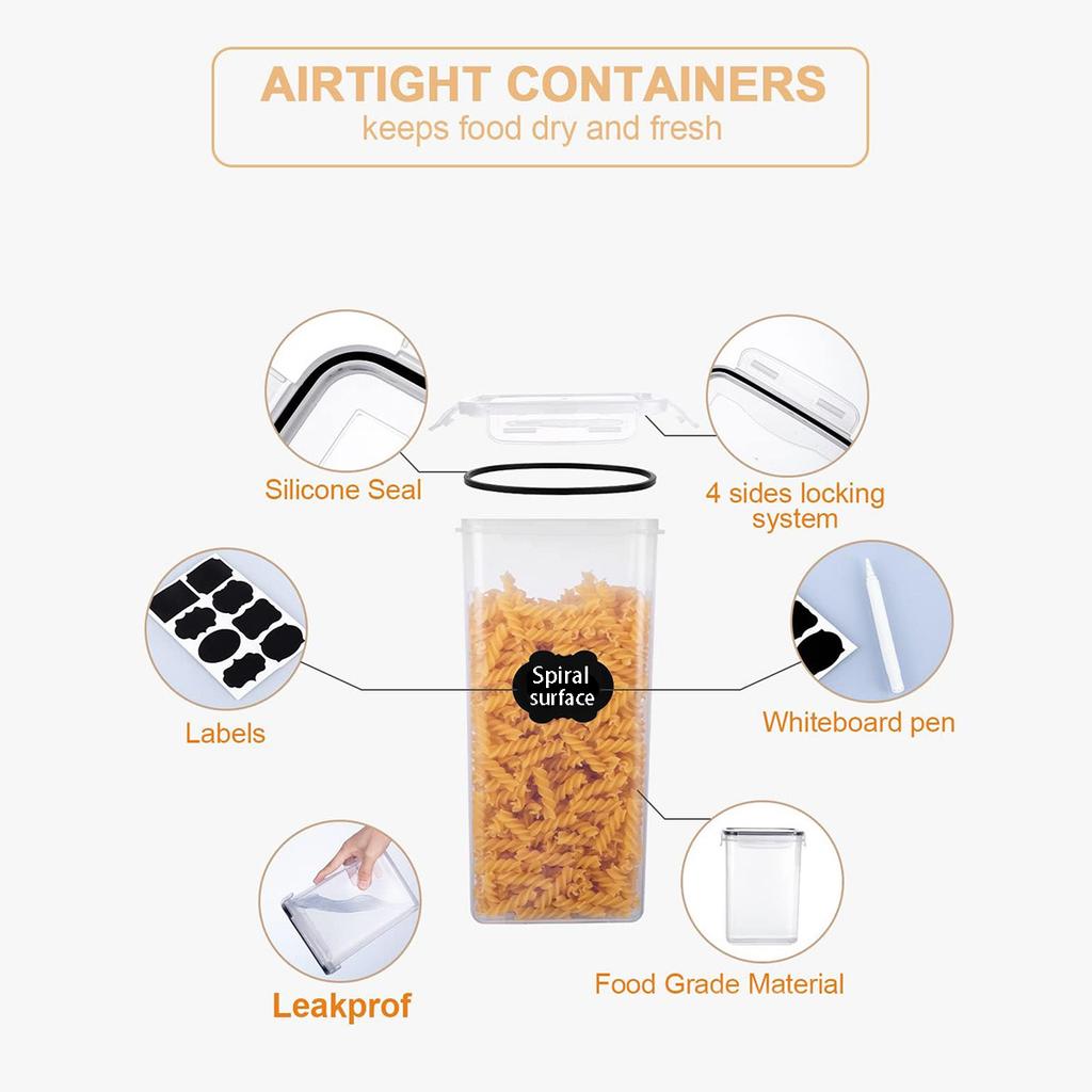 Clear Locking Lid Food Containers Stackable Kitchen Storage Set With Labels for Pantry Shelf Rice Cereal Snack Storage