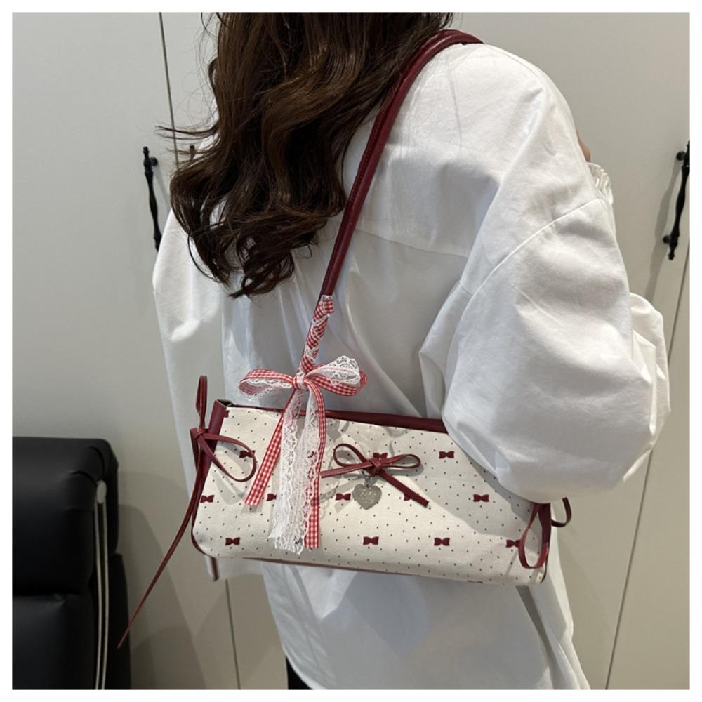 Elegant Korean Bow Decoration Women's Handbag PU Material Zipper Closure Shoulder Bag Niche Style Square Bag Fashion Occasion