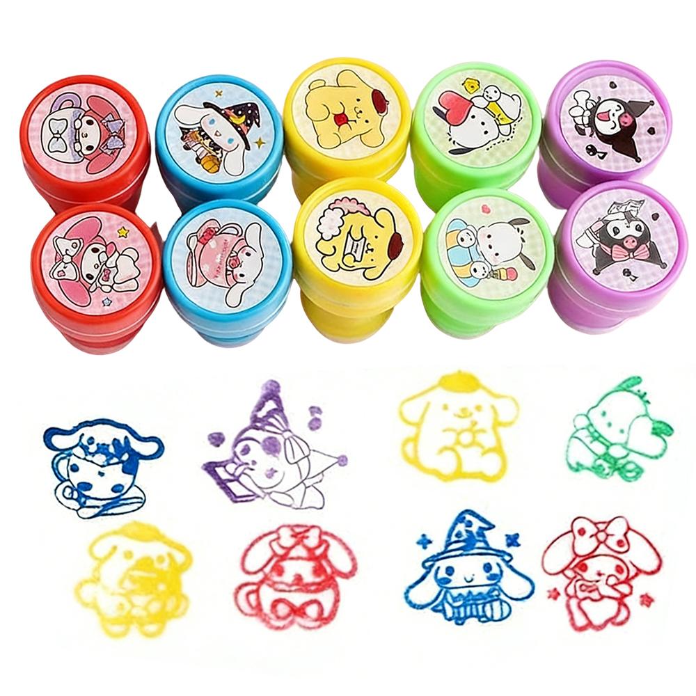Sanrio Fun Stamps Kuromi My Melody Pochacco Kids Educational Toy Journal Material Class Reward Portable Gift Box