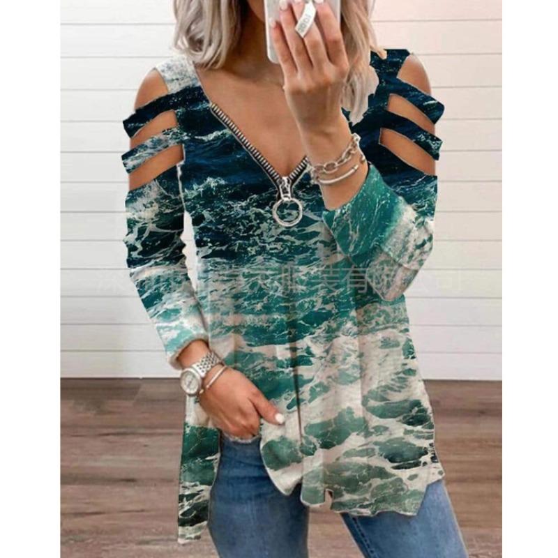 BITCED Damska Moda Casual Bluzki i Koszule z Długim Rękawem z Dekoltem w Serek