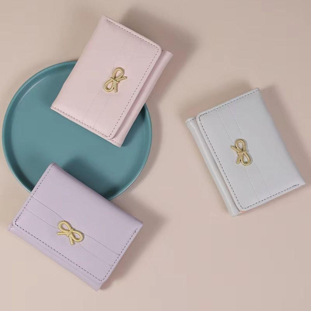 Bow Student Simplicity Wallet Solid Color Card Organizer Portable Card Holder  Card Holder Bag