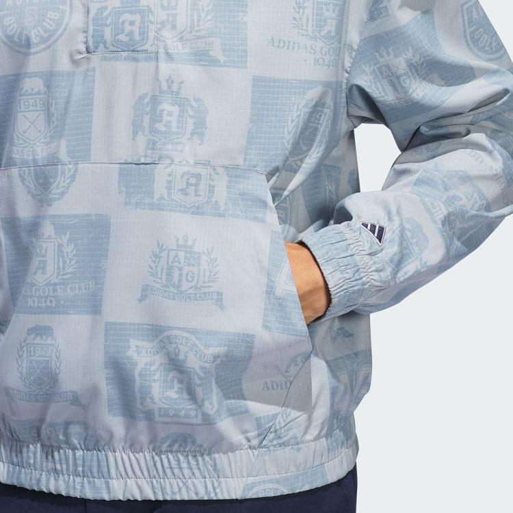 adidas Men's Light Blue Half-Zip Badge Print Hooded Anorak Jacket IS1052