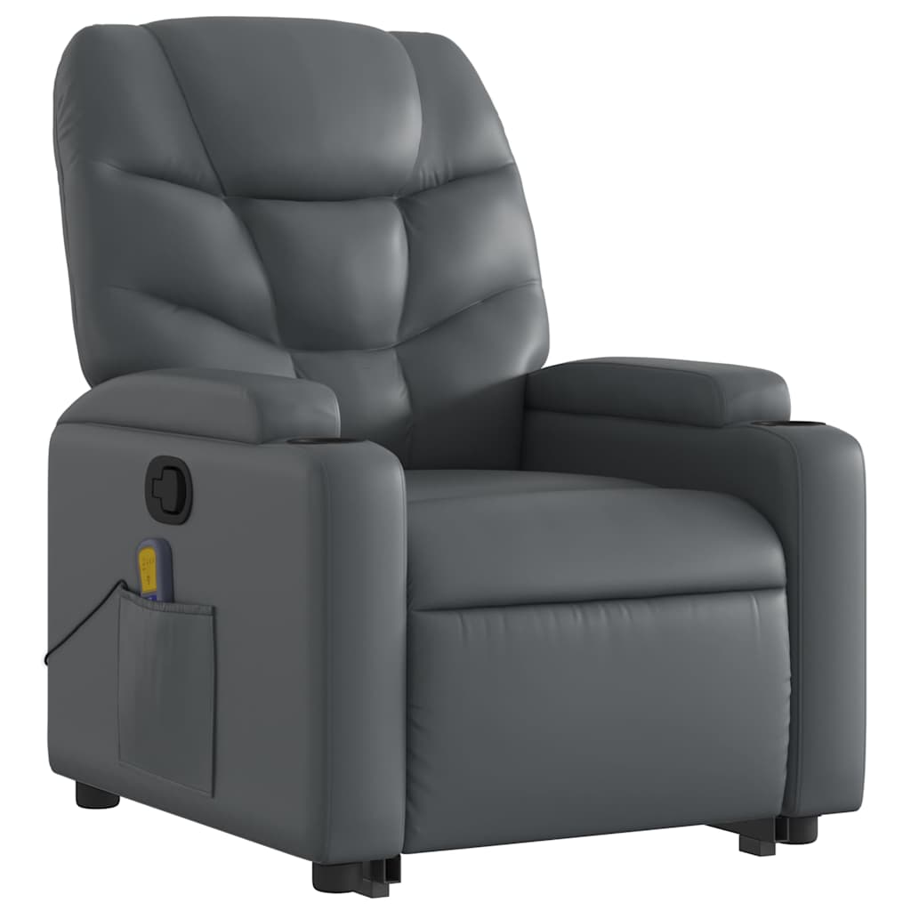 Massage Recliner with Rising Aid Grey Faux Leather