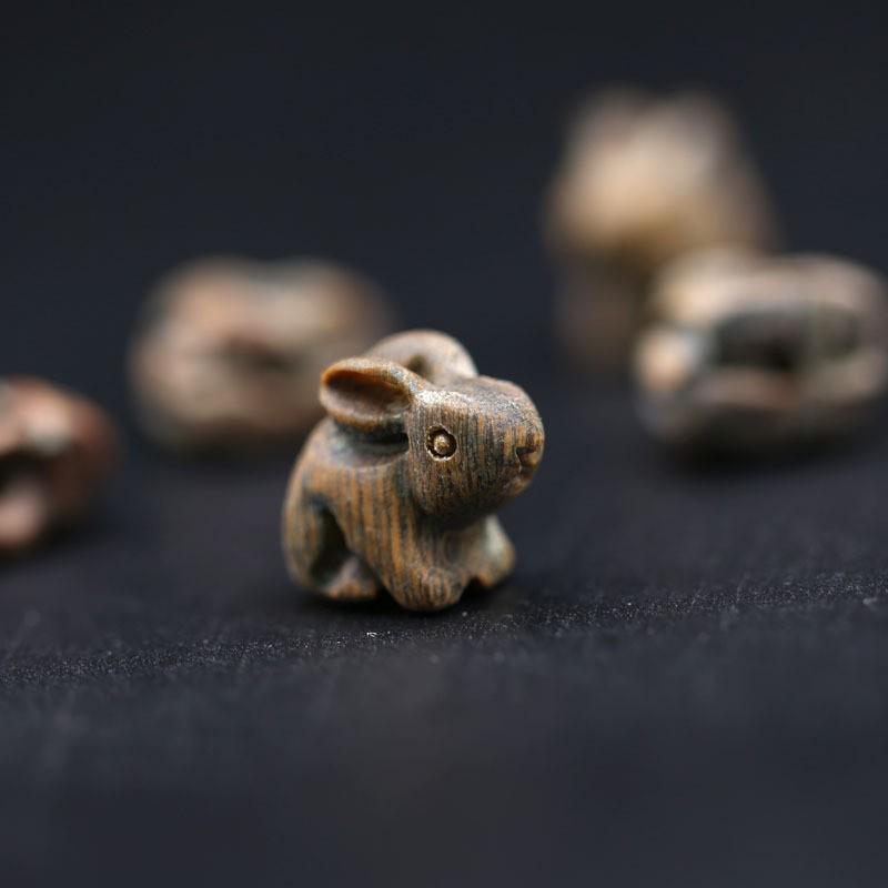 Carved Green Sandalwood Rabbit Zodiac Pendant Charm Jewelry DIY Accessory