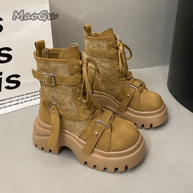 Fashion 2025 New Autumn Women's Platform Short Boots Height Increasing Ankle Boots for Women Size 35-40 Non Slip Comfortable Botines