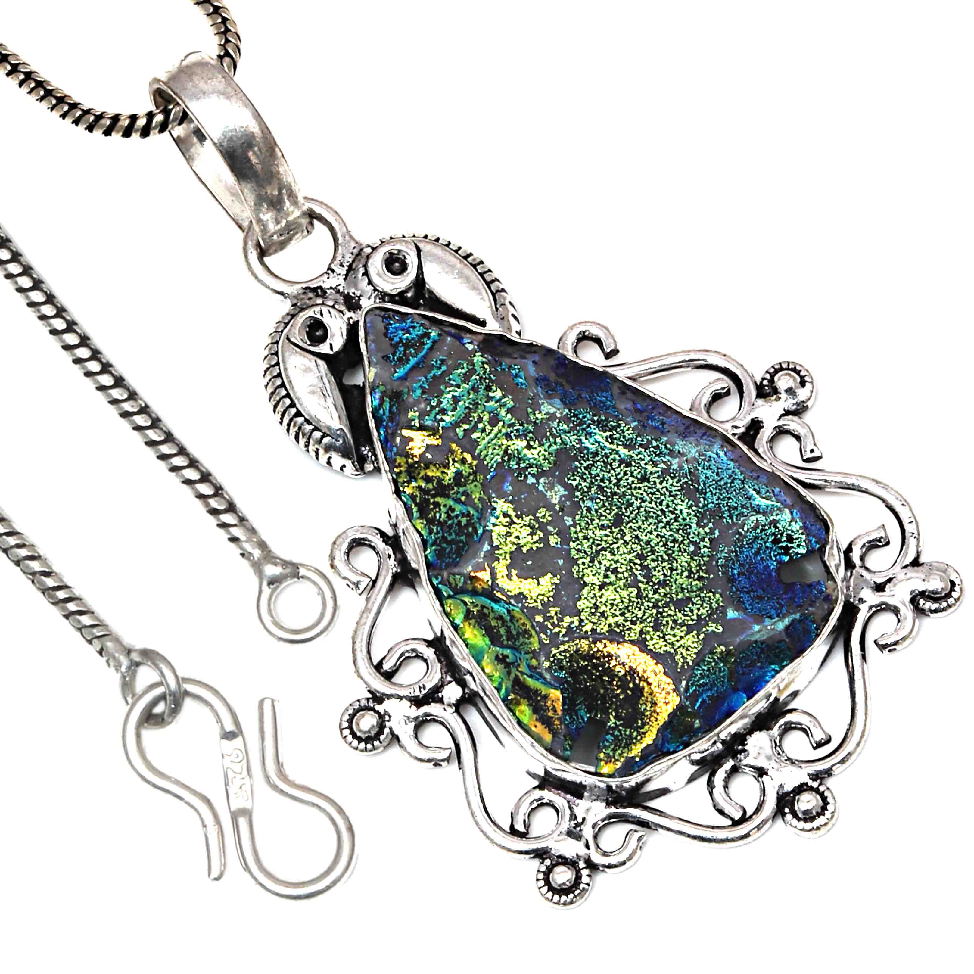 

Pendant Titanium Drusy Gemstone Handicraft Valentine Day Silver Jewelry 2.5