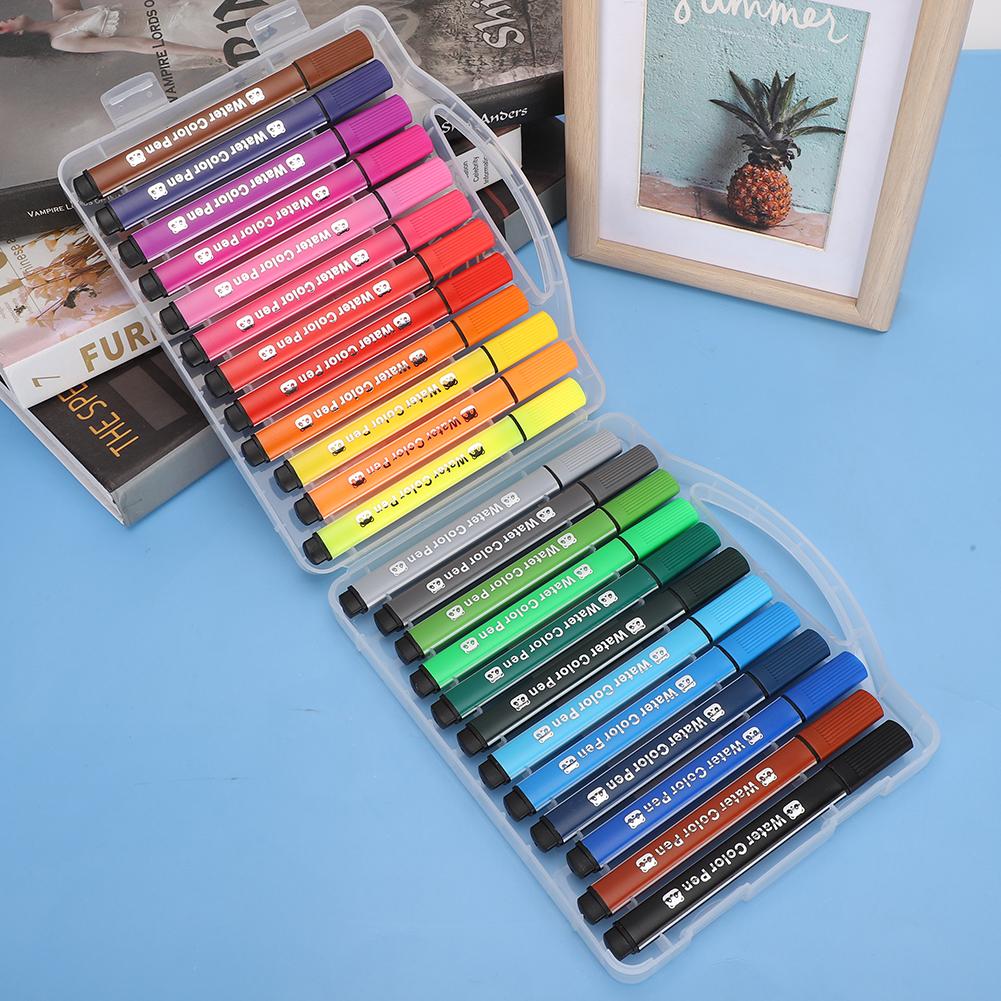 Watercolor Pen Set Triangle High Capacity 24 Colors Washable Child Painting Graffiti Art Marker