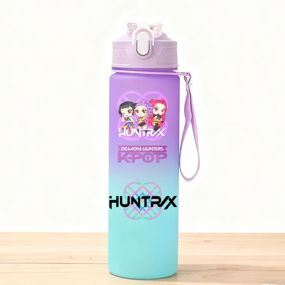 750ML KPop Demon Hunters Sport Water Bottle Adorable Cartoon Anime Plastic Cup Portable Cold Drink Box designed for Children Children