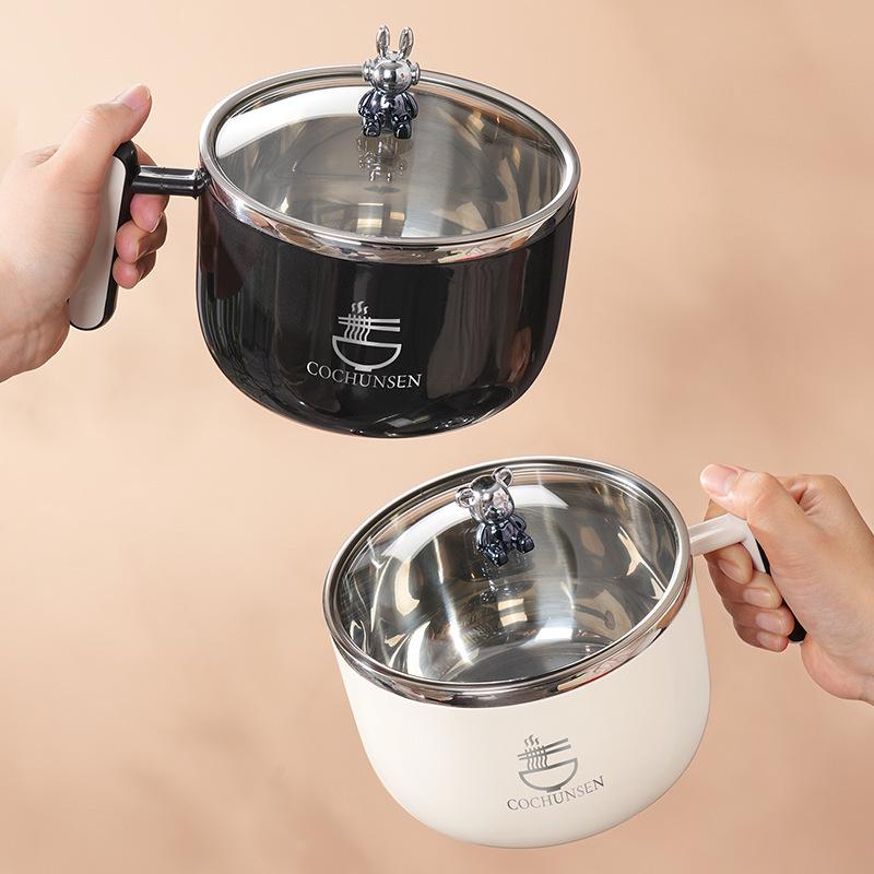 Stainless Steel Instant Noodle Bowl with Glass Lid for Students and Office Workers