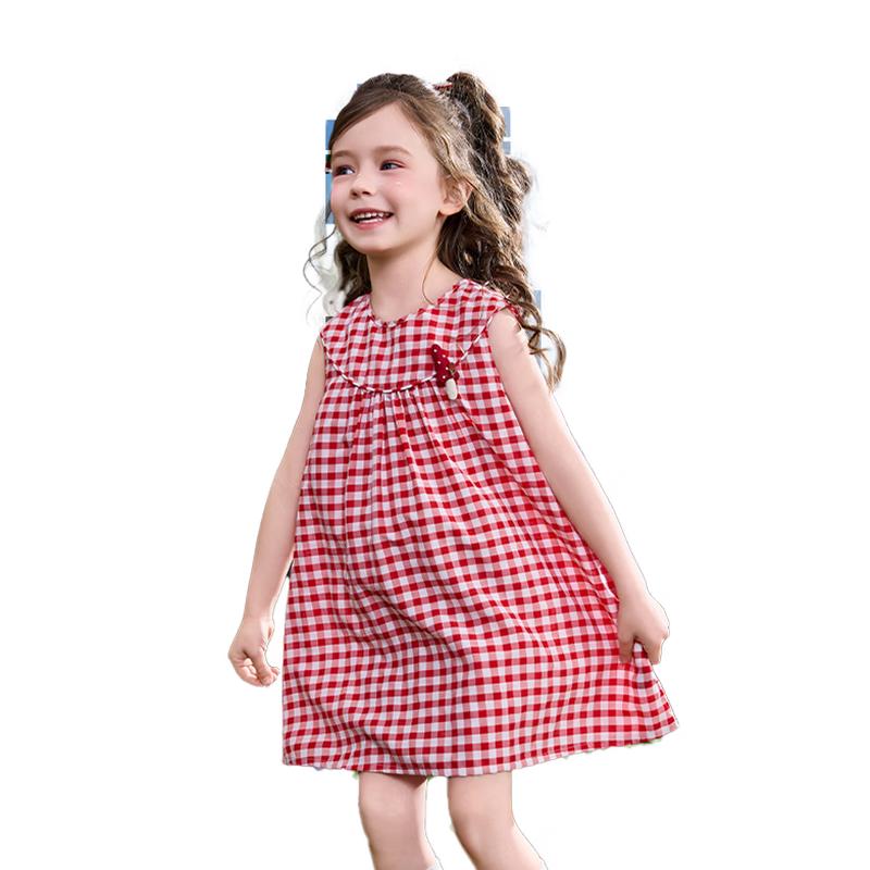 ASK JUNIOR Girls' Plaid Color-Block French Sleeveless Princess Dress