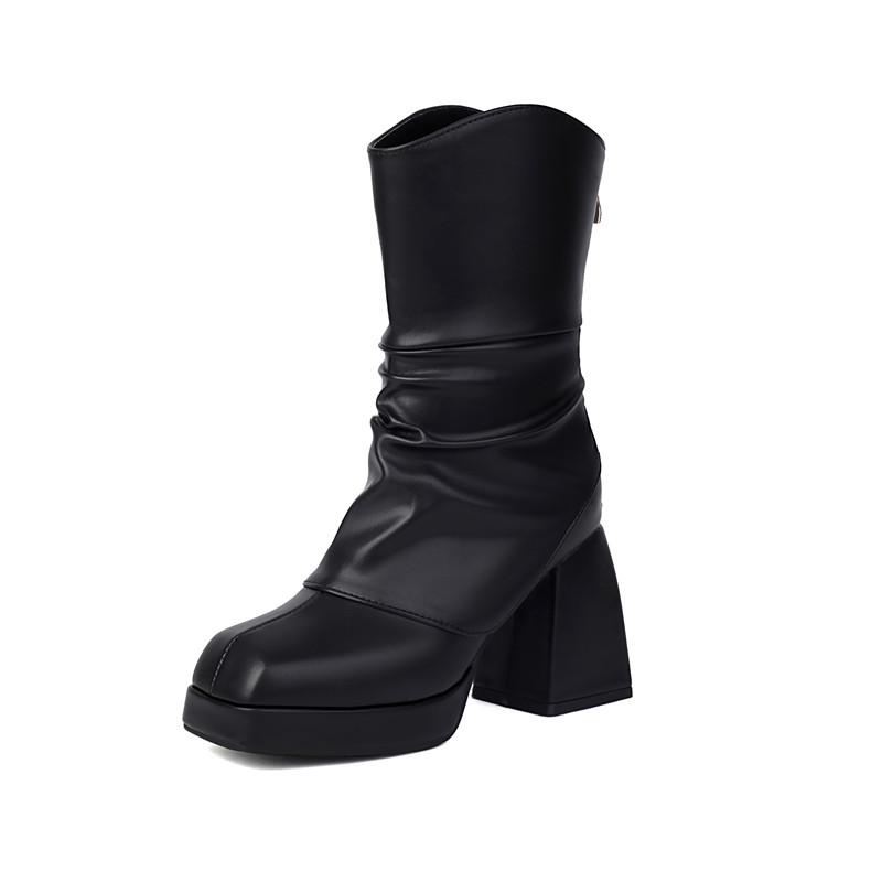 Women's high-heeled short boots autumn and winter new European and American style waterproof table thick heel solid color large size short boots