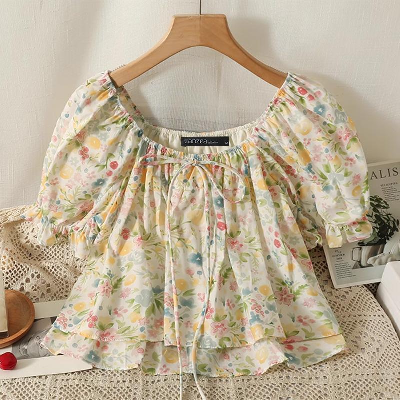 

ZANZEA Women Casual Round Neck Loose Short Sleeve Floral Print Blouse 5XL абрикосовий