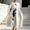 Plus Size Chinese Wash Painting Style Dress for Women Summer Short Sleeve Crew Neck Loose Long Dress Casual Vacation Sundress
