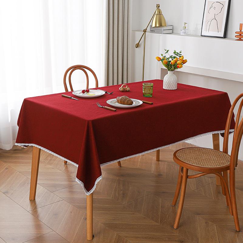 Tablecloth Waterproof and Oil-proof Household High-end Solid Color Tablecloth Lace Rectangular Tablecloth Dirt-resistant and Wear-resistant