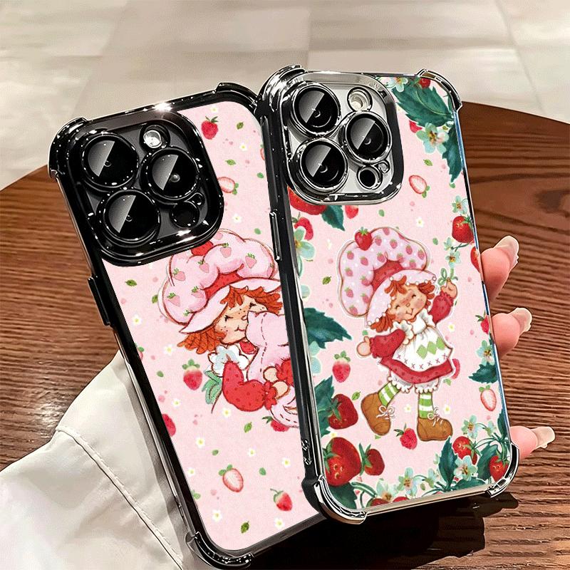 Strawberry Sh-SHortcake Soft Phone Case For iPhone 15 16 17 Air 14 Pro Max 16E Plus 13 12 Mini Plating Anti-Fall Fundas