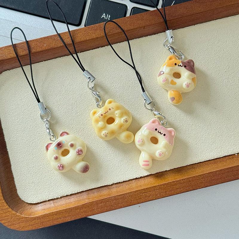6Pcs/Set Cat Cookie Phone Charm Strap Soft Kawaii Kitty Couple Keychain Pendant Cute Lanyard Keycord Bag Decoration Gift