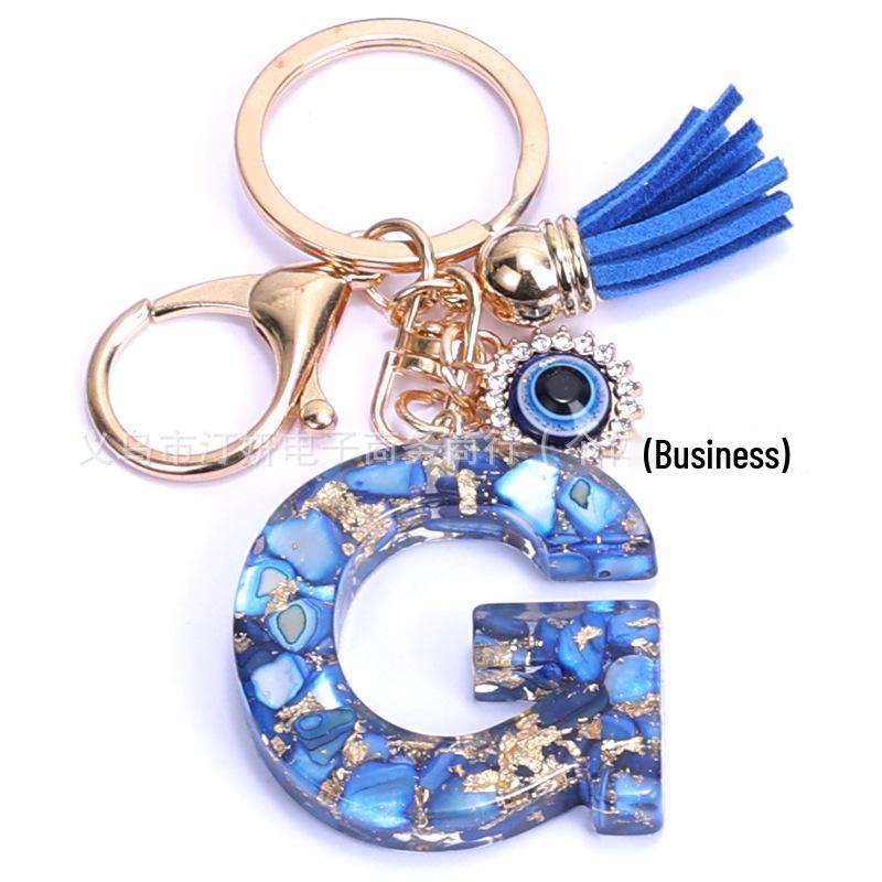Cross-Border English Alphabet Resin Keychain with Gold Foil Demon Eye Pendant for Girls' Bags and Backpacks