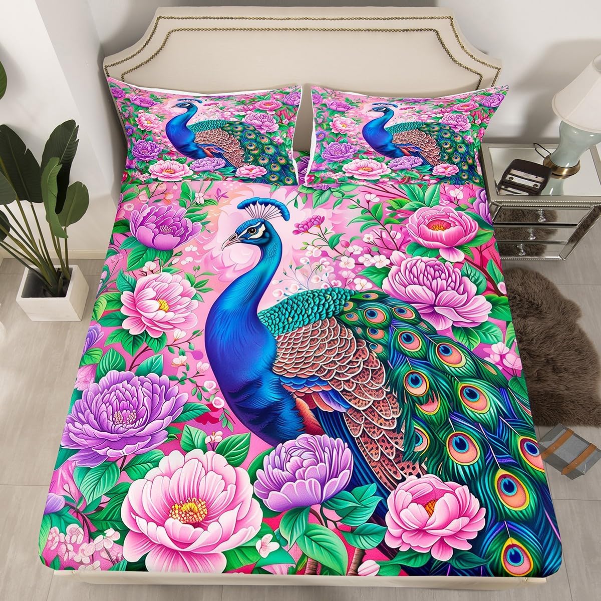 

Красивая простыня на резинке с павлином, двуспальная, акварельный комплект постельного белья с бабочками для декора комнаты девочки, покрывало с наволочками 90x200cm