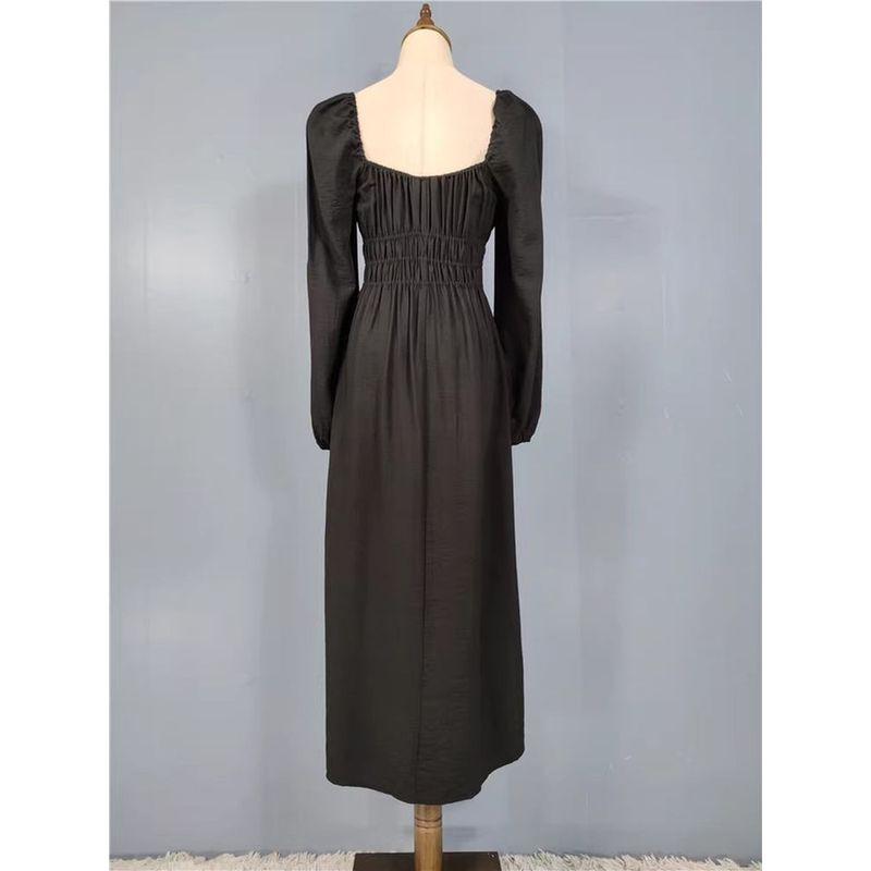 Foreign Trade Order H Home Autumn New Square Collar Stretch Wrap-around Waist Hugging Expose Clavicle Lady Joker Leisure Dress Women