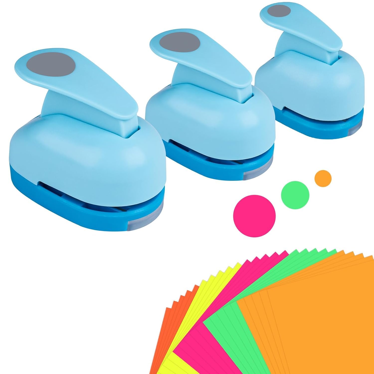 

UMYLOV Craft Punch 3-Piece Set Round Shape 10mm 15mm 25mm Includes 30 Colorful Stickers Mini Paper Scrapbook DIY Crafting Kindergarten School Office