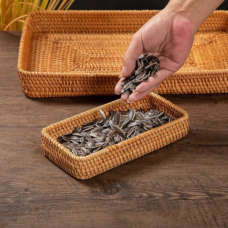 Handmade Rattan Storage Basket Tray