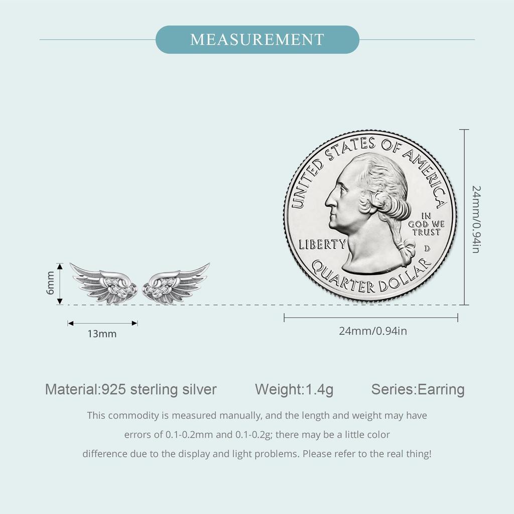 S925 Silver Angel Wings Earrings White Zircon Vintage Wing Stud Earring