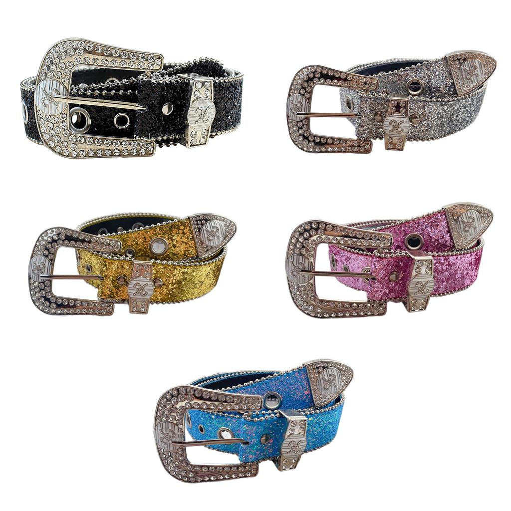 Rhinestones Buckle Belt Aesthetic Big Eyelet Belt Gothic Pants Belt Girl Waistband Female Western Sequined Waiststrap
