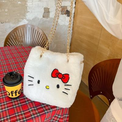 Furry Kitten Bucket Bag Chain Hand Carry Drawstring Bag New Personalized Cartoon Shoulder Messenger Bag Gift