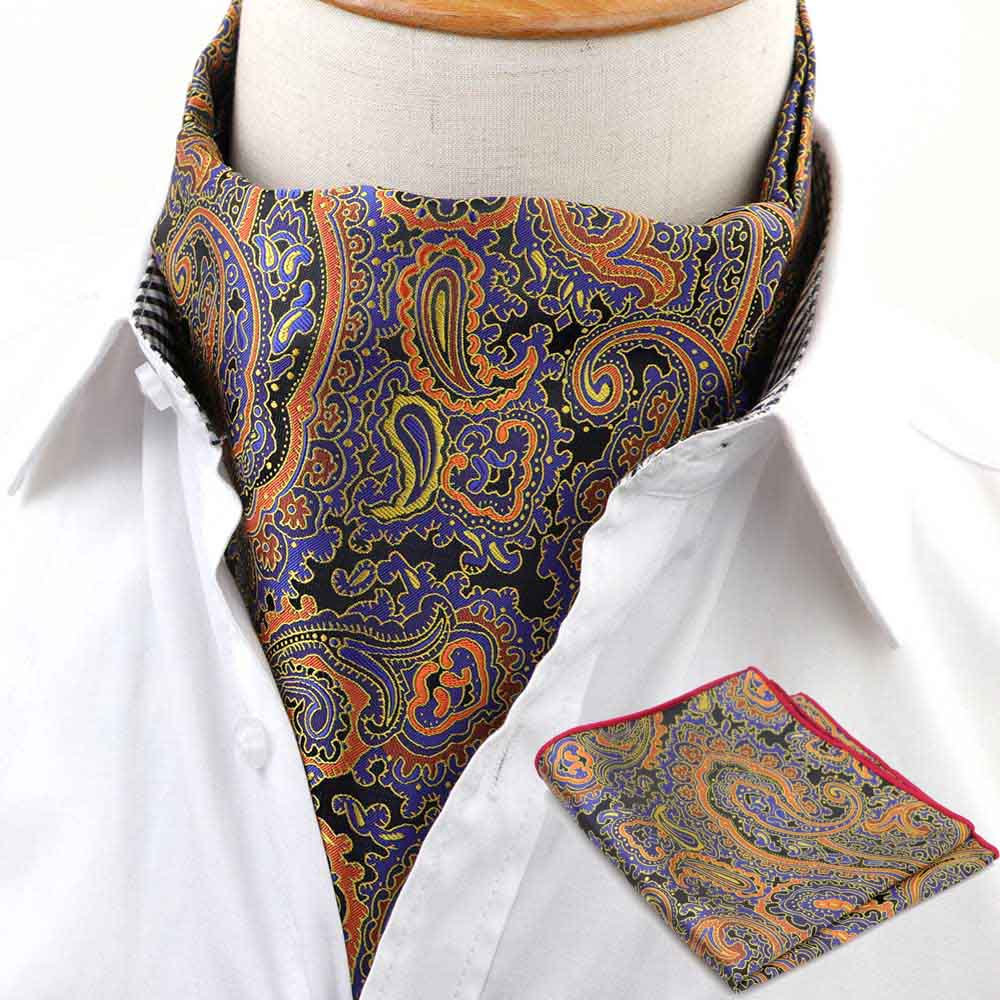 Men s Cravat Pocket Square Set Formal Necktie Hankerchief Ascot Scrunch Self Paisley Polyester Silk Neck Tie Luxury