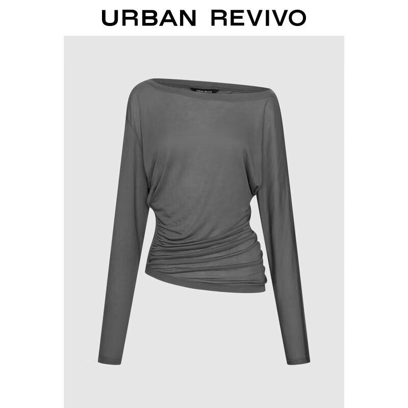 UR 2025 Autumn Women s Asymmetric Shoulder Pleated Long Sleeve T-Shirt XL