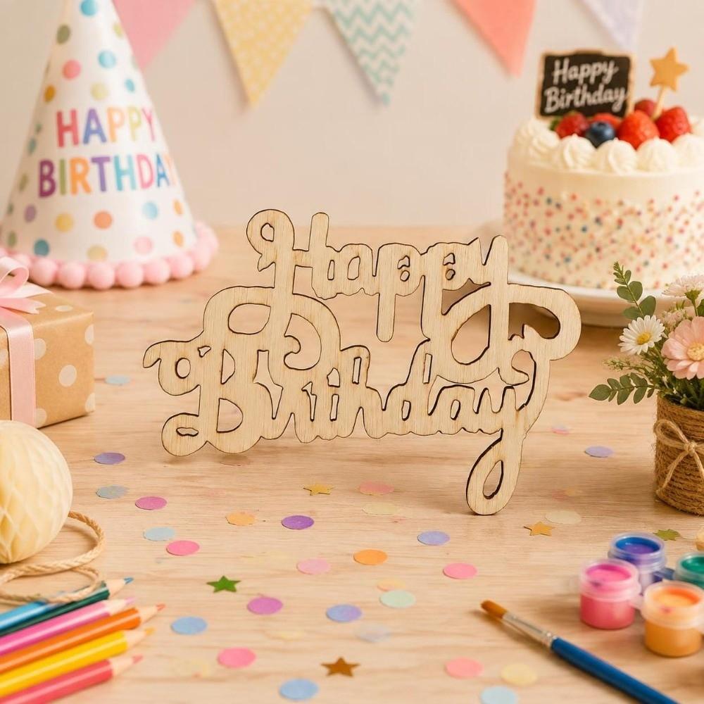 20pcs Unfinished Wooden Ornaments Mini Size Wooden Party Prop Wood Cutout Words For Birthday Party