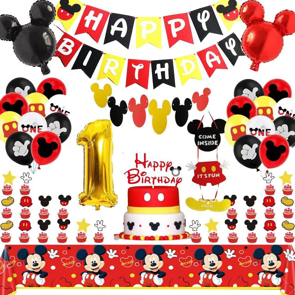 Mickey Baby Birthday Party Decoration Set, with Banner, Cake Topper