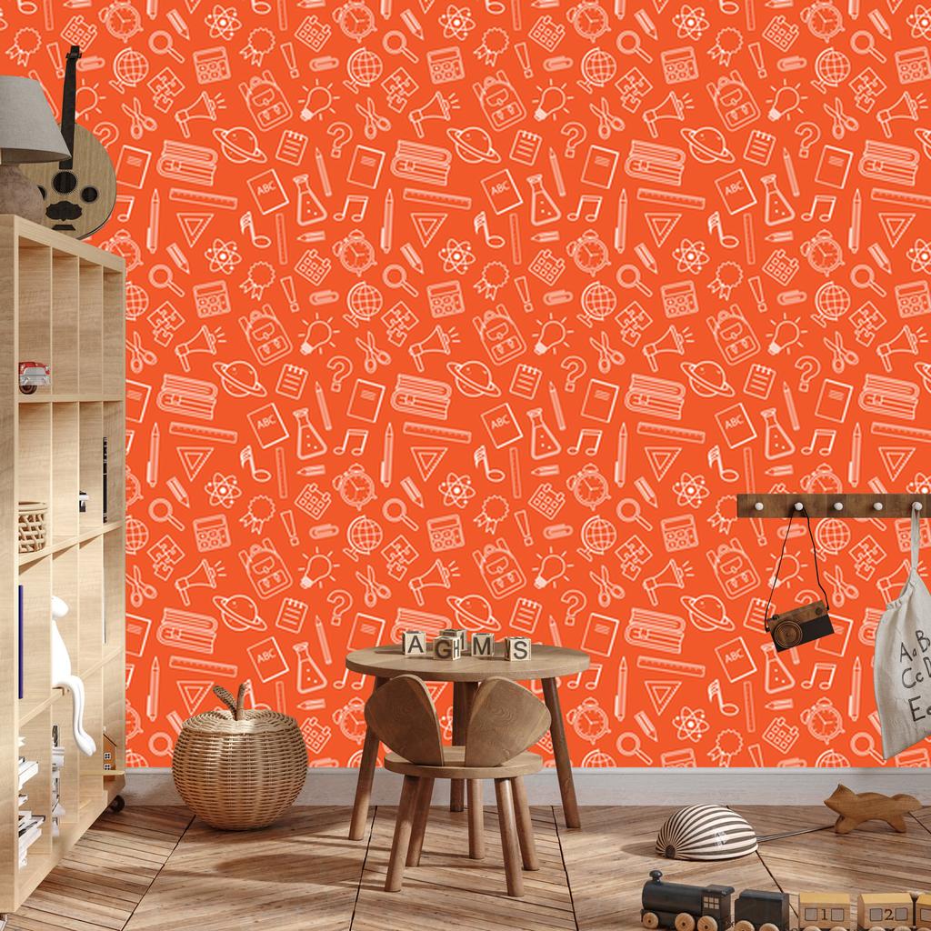 Peach School Supplies Wallpaper for Living Room and Bedroom 50x1000