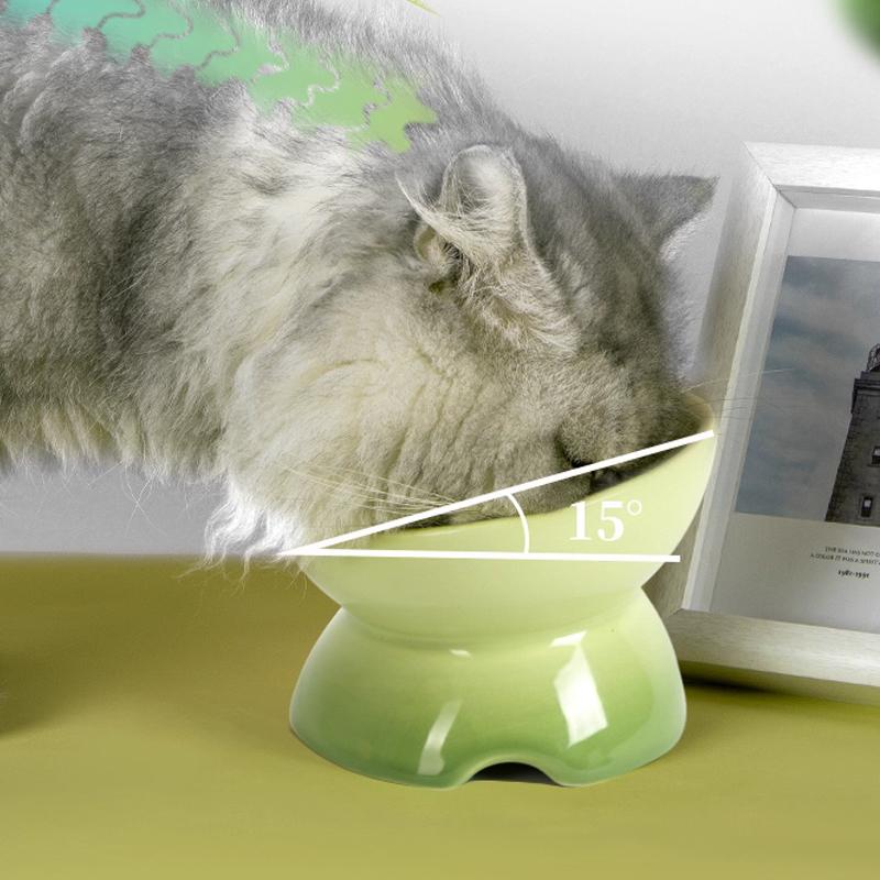 Creative Ceramic Tall Footed Bowls, Anti Overturning Neck Protection, Slanted Mouth, Gradient Color Cat Bowl, Pet Supplies , 1Pc