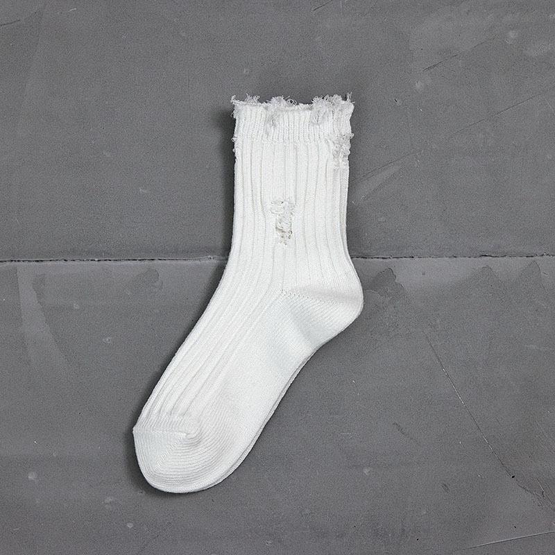 

Женские весенне-осенние толстые носки-гольфы из толстой пряжи с рваными дырами 1 pair белый