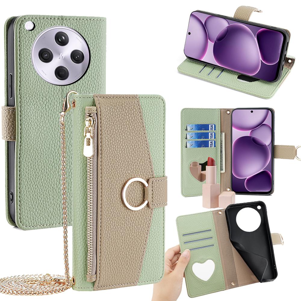 For Oppo Find X8s+ 5G Case Mirror Wallet Leather Phone Cover with Chain Shoulder Strap