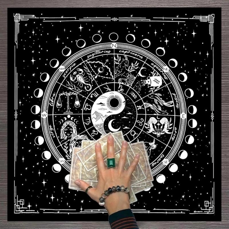 12 Constellations Astrologys Tablecloth Altars Cloth Square Divinations Cards Table Cloth Witchcrafts Deck Cloth Endurin