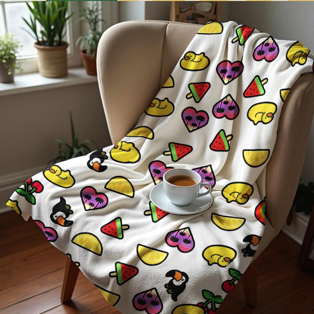 Cute Orange Moon Ghost Cartoon Anime Print Flannel Blanket Soft Warm Throw for Kids Bedroom Sofa Christmas Office Car