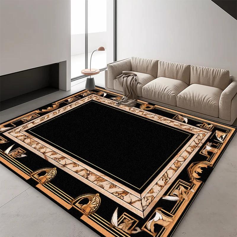 Europäischer Luxus Schwarz Gold Marmor Teppich Wohnzimmer Heimdekoration Tradition Rutschfeste Teppiche Schlafzimmer Garderobe Eingangstürmatte