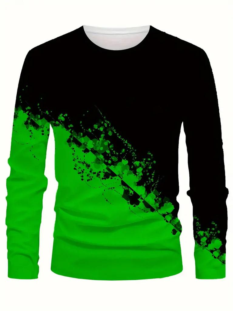 Fashionable and casual 3D digital printed men's street style round neck long sleeved T-shirt