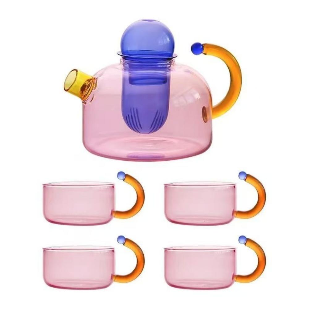 Heat-Resistant Glass 400ML Glass Teapot with 4 Glass Teacups and Tea Infuser for Loose Leaf Tea Lead-free Tea Maker Teaware Set