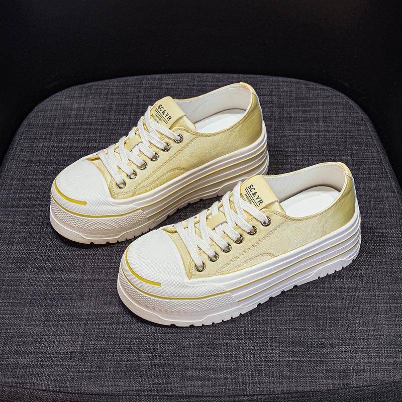Platform white shoes women's 2025 summer new student casual fashion versatile low-top platform heightening canvas shoes women's shoes