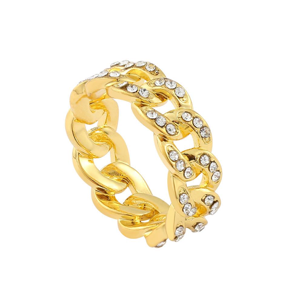 Hollow Stone Fine Cuban Chain Ring Women's Twist Ring Ring Jewelry Fashion