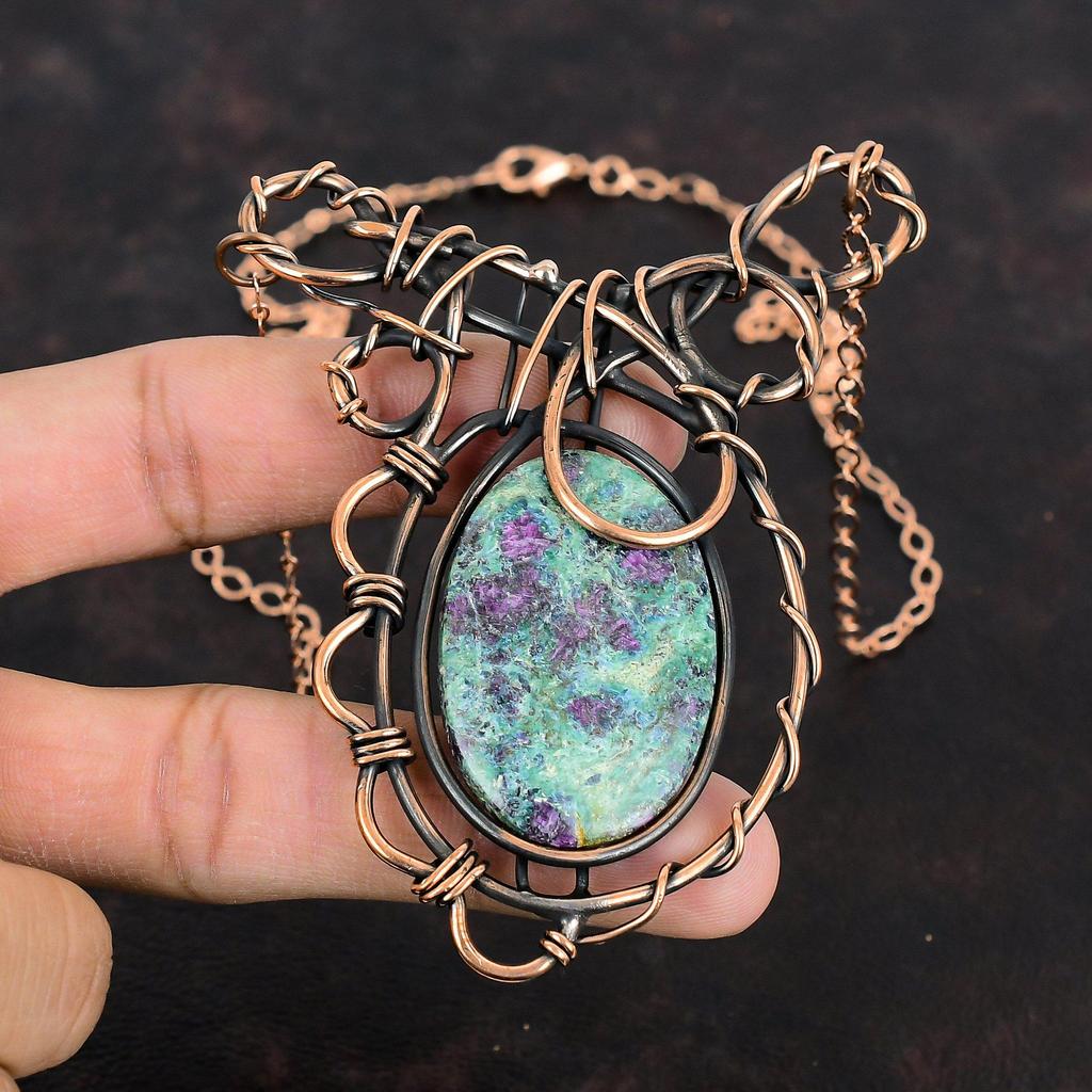 Ruby Fuchsite Necklace Copper Wire Wrapped Gemstone Jewelry Adjustable Necklace Handmade Jewelry Copper Wire Wrap Necklace Anniversary Gifts